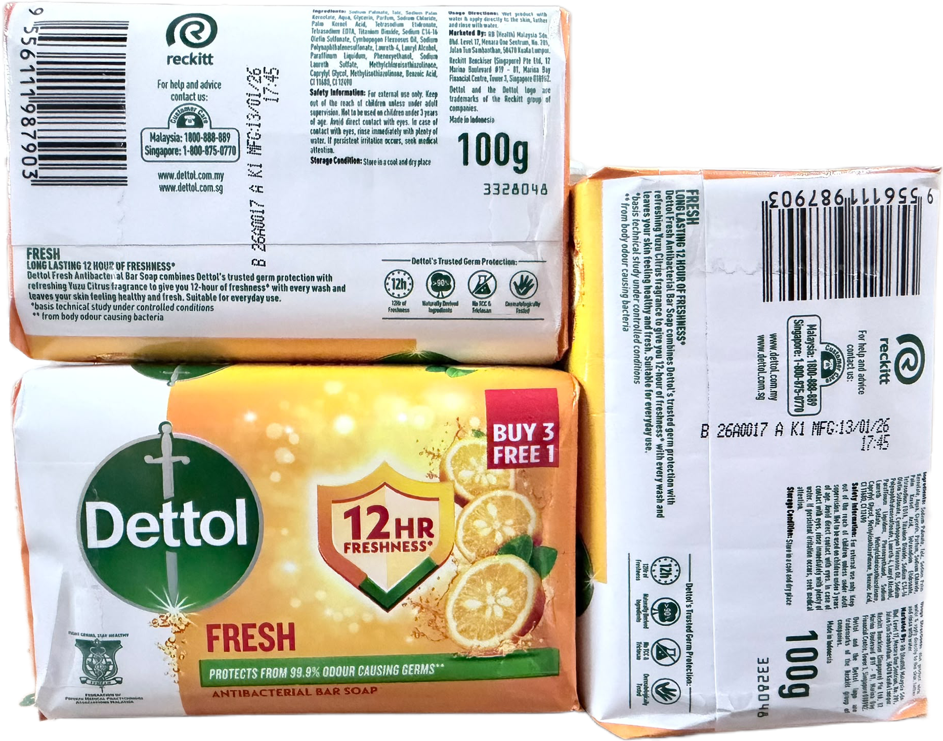 Dettol Anti-Bacterial Soap Fresh 100g (Buy 3 Free 1)