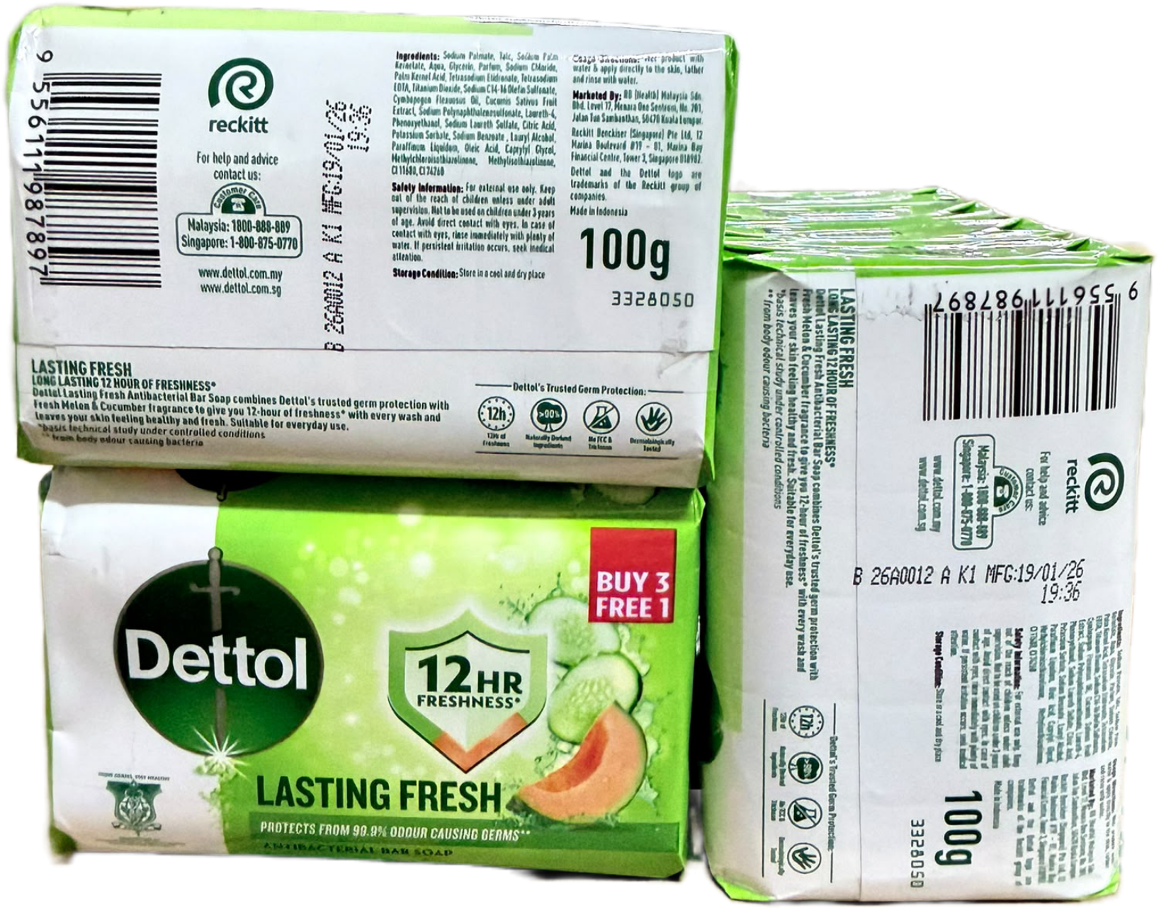 Dettol Anti-Bacterial Soap Lasting Fresh 100g (Buy 3 Free 1)