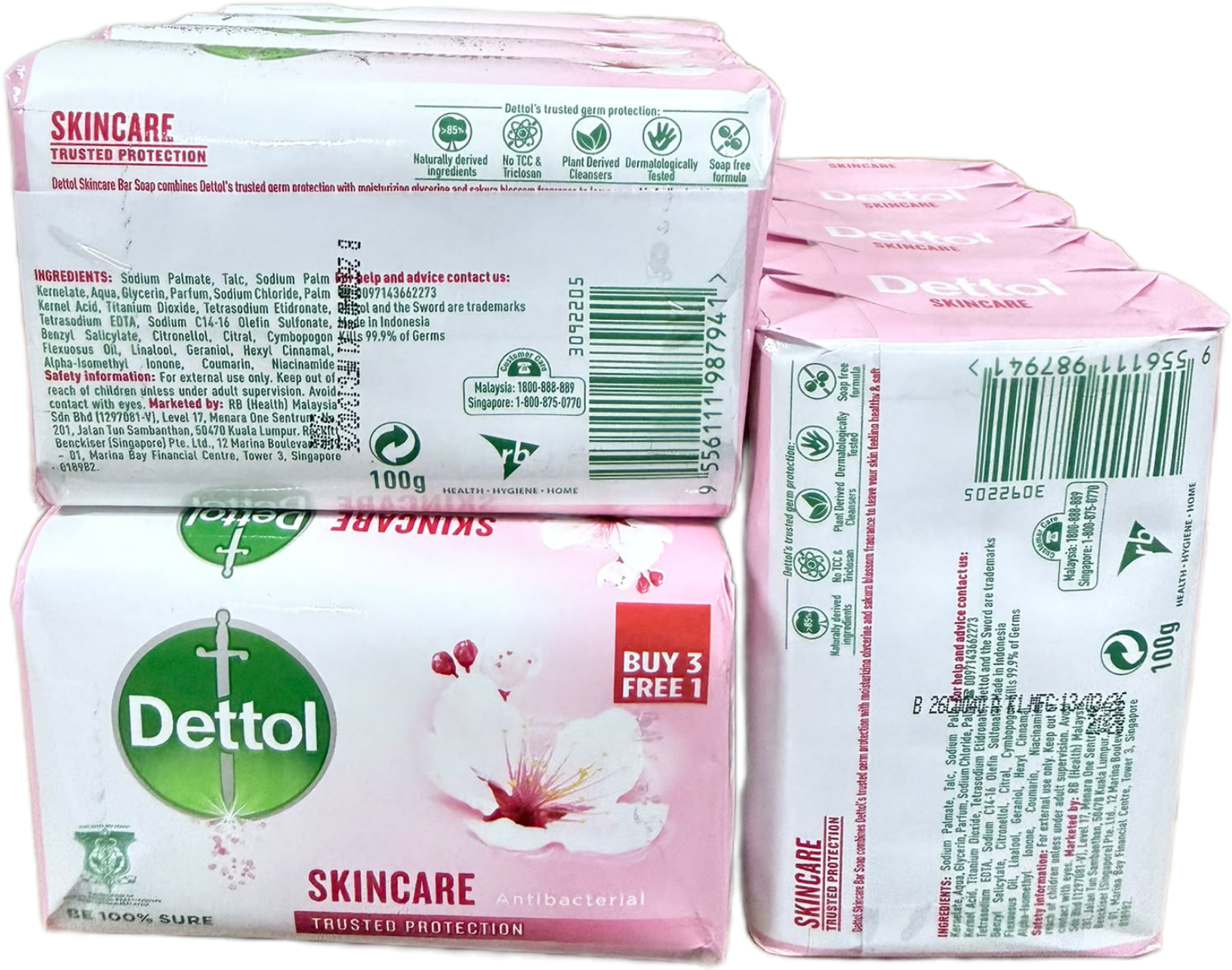 Dettol Anti-Bacterial Soap Skincare 100g (Buy 3 Free 1)