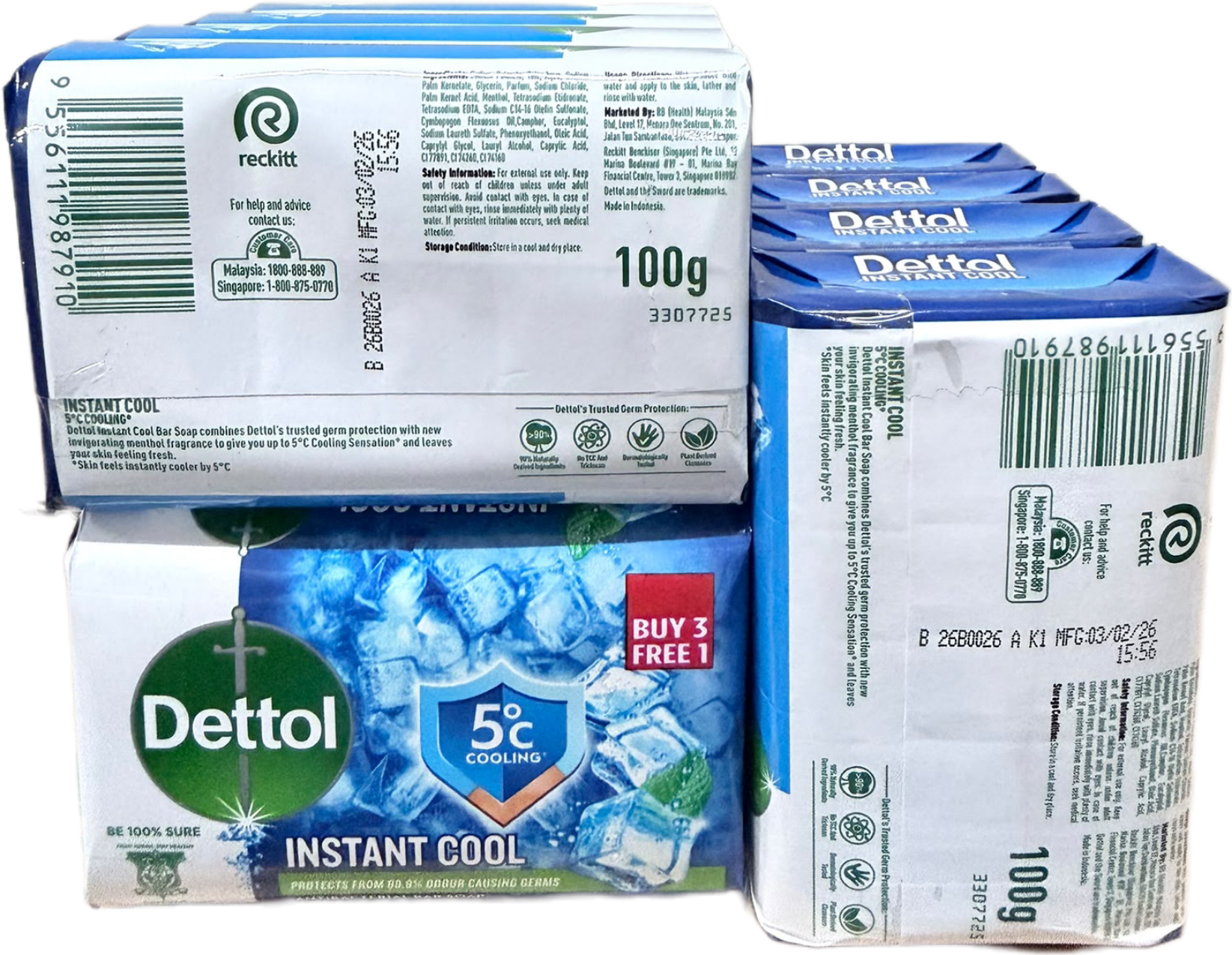 Dettol Anti-Bacterial Soap Instant Cool 100g (Buy 3 Free 1)