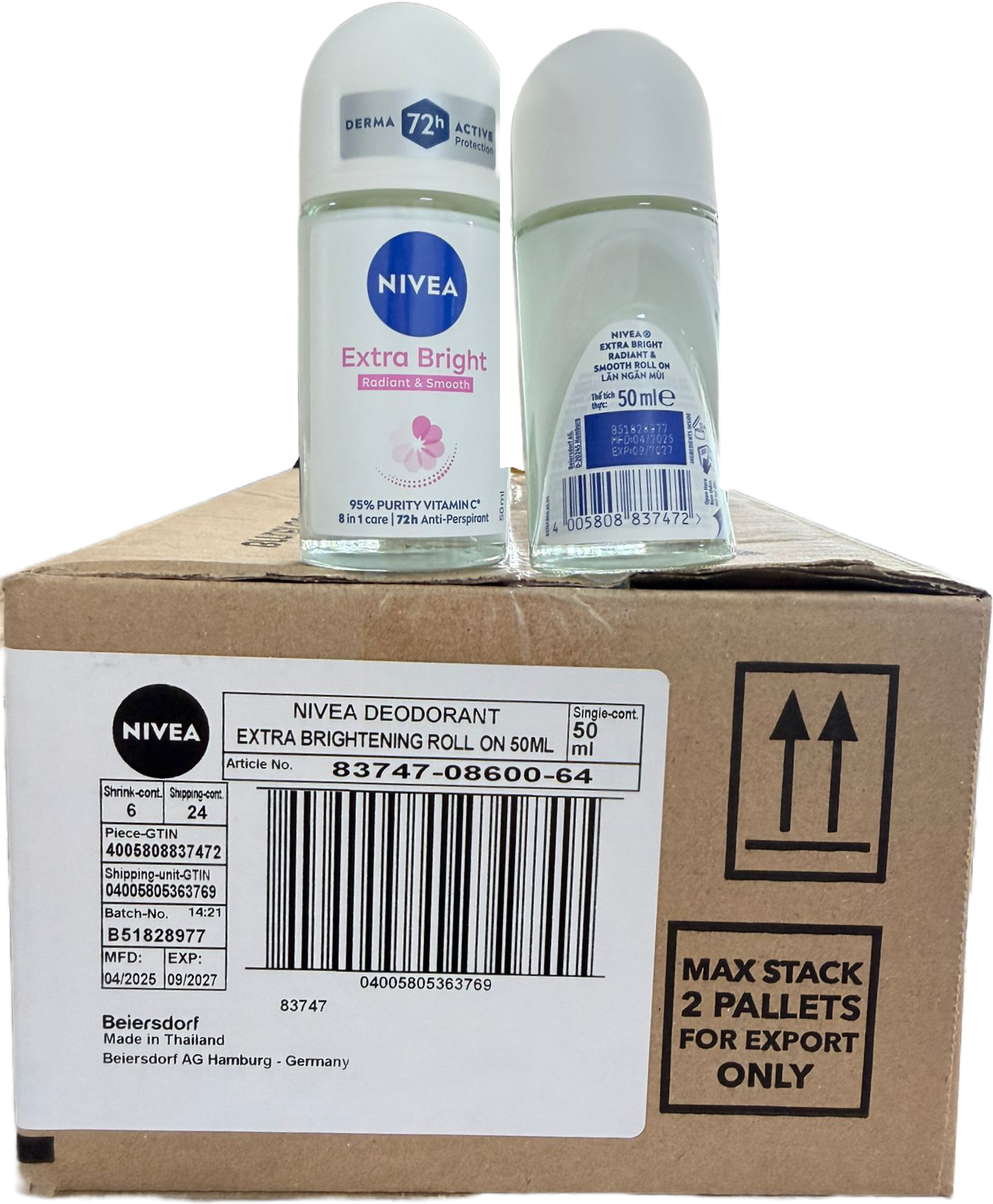 NIVEA Extra Bright Radiant & Smooth Roll On Deodorant 50ml