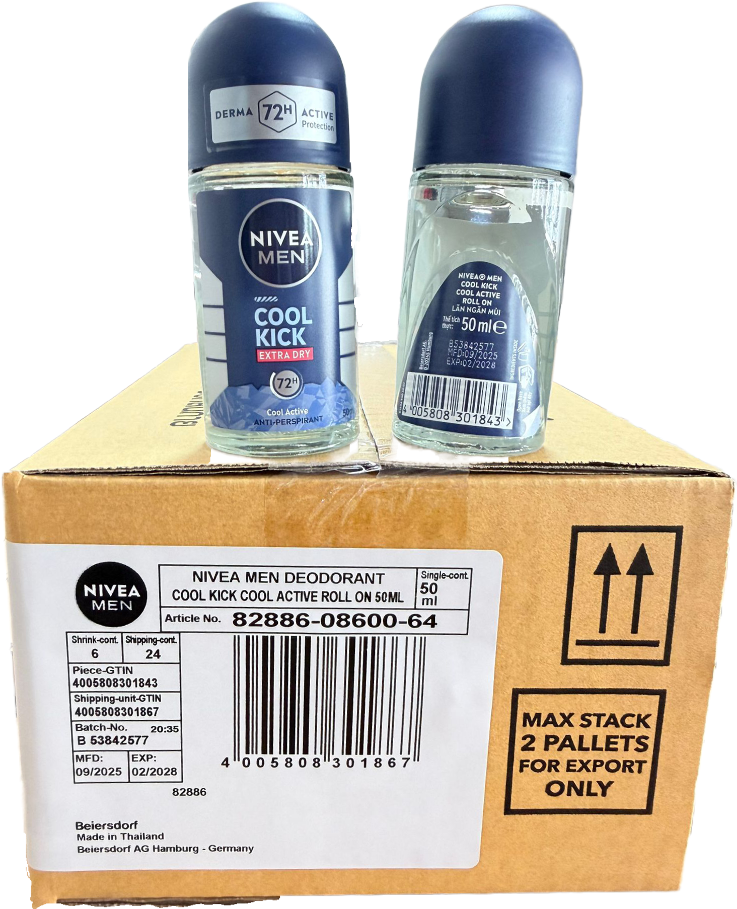 NIVEA MEN Cool Kick Extra Dry Roll On Deodorant 50ml